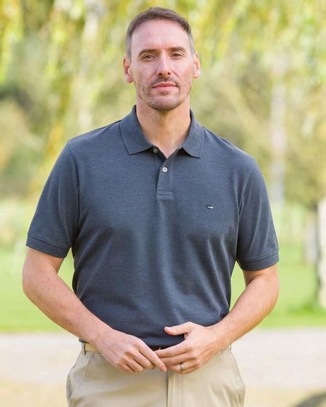 Mens Short Sleeve Denim Blue Cotton Polo