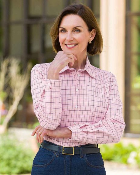 Cadence Checked Pure Cotton Long Sleeve Blouse