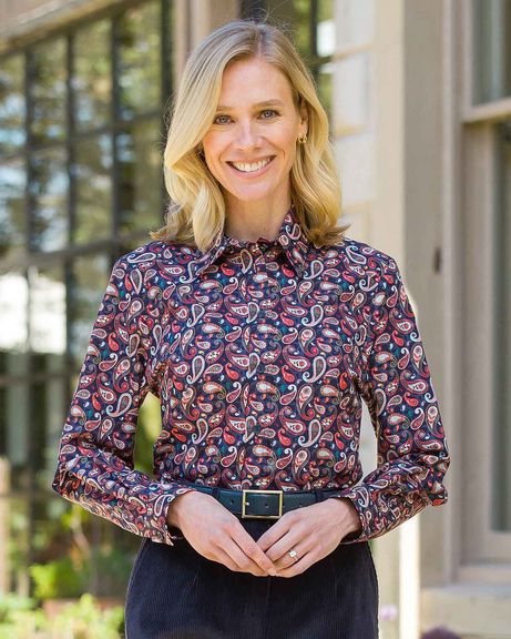 Riley Patterned Pure Cotton Long Sleeve Blouse