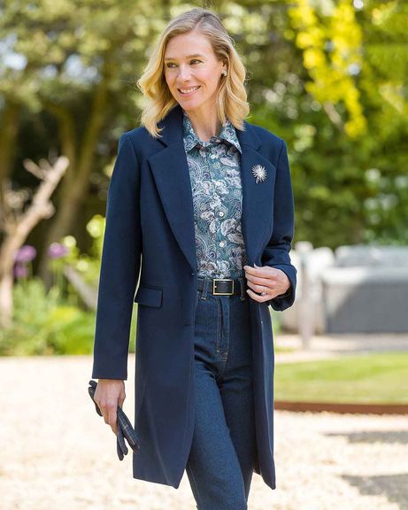 Cassandra Midnight Blue Crombie Style Lined Coat