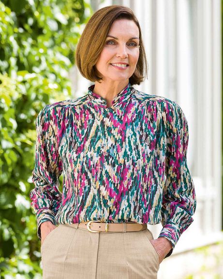 Janelle Patterned Viscose Long Sleeve Blouse