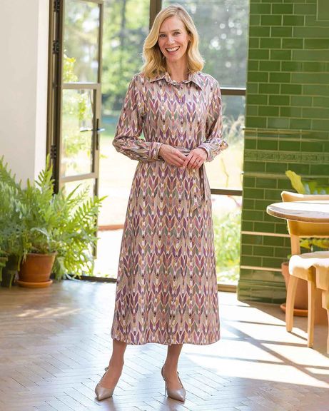 Olivia Patterned TENCEL™ Long Sleeve Shirt Dress