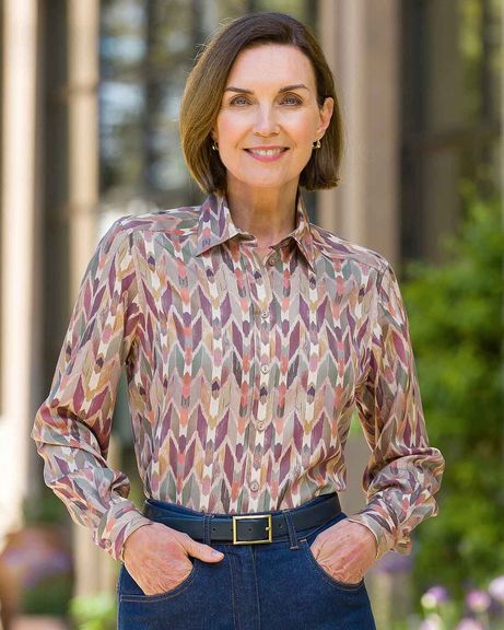Olivia Patterned TENCEL™ Long Sleeve Blouse