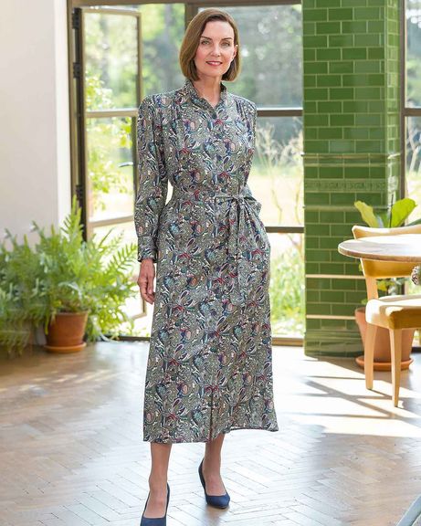 Raquel Patterned Pure TENCEL™ Long Sleeve Shirt Dress
