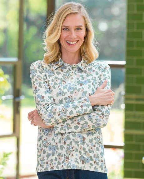 Amelie Floral Cotton Long Sleeved Polo Top