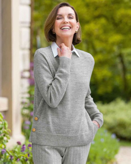 Ada Grey Button Detail Turtle Neck Jumper