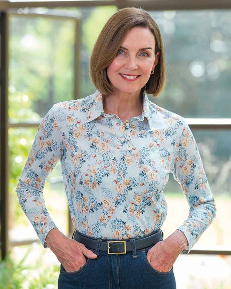 Esmerelda Patterned Cotton Long Sleeved Polo Top