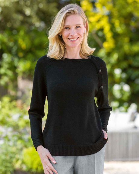 Maxine Black Button Detail Crew Neck Jumper