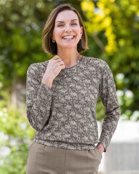 Zelda Patterned Viscose Long Sleeve Blouson Top