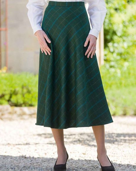 Bernice A Line Checked Wool Mix Tweed Lined Skirt