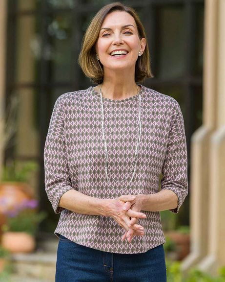 Maisie Patterned Crew Neck Dolman Sleeve Top