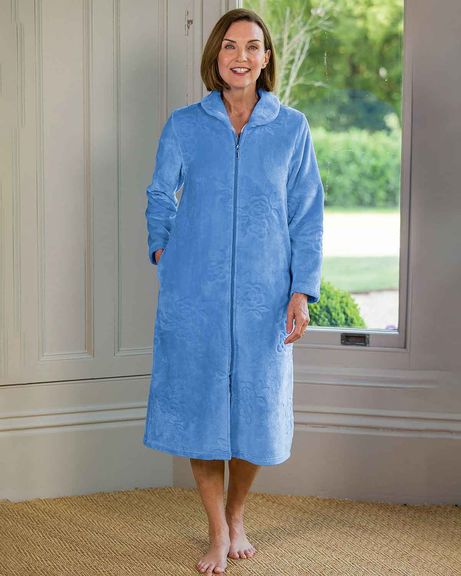 Gloria Blue Floral Fleece Dressing Gown