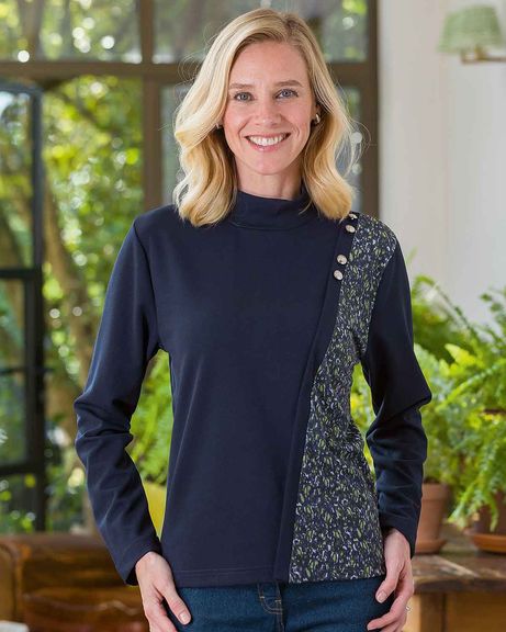 Leona Navy Trimmed Turtle Neck Top