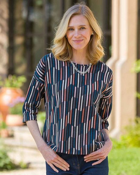 Eva Patterned Crew Neck Dolman Sleeve Top