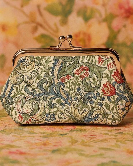 Tapestry Pocket Kiss Lock Coin Purse - Golden Lily