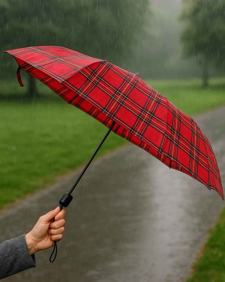 Ziggy Compact Folding Tartan Umbrella - Red Tartan