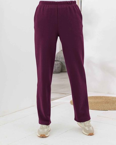 Ladies Cotton Mix Claret Pull On Leisure Trousers