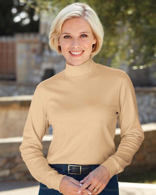 Ladies Cotton Camel Turtle Neck Top