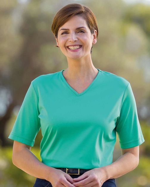 Silky Cotton Emerald V Neck Top 