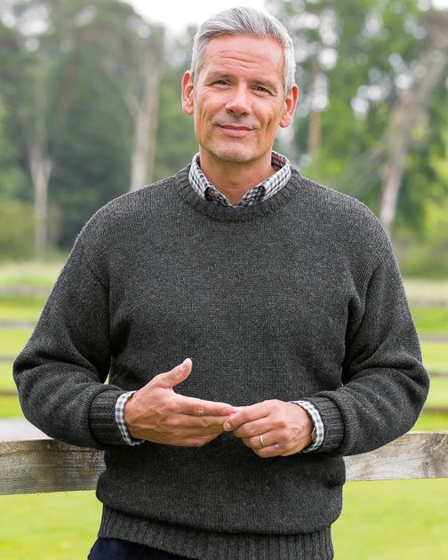 Shetland Charcoal Crew Neck Jumper Mens