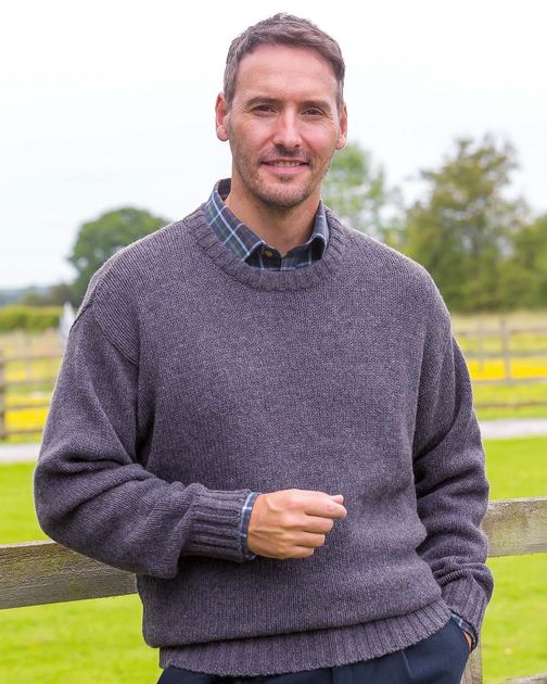 Shetland Crew Neck Jumper Mens - Elderberry