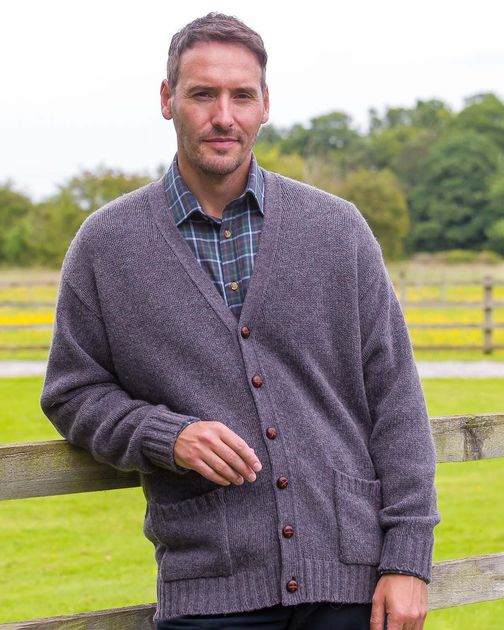 Shetland Cardigan Mens - Elderberry