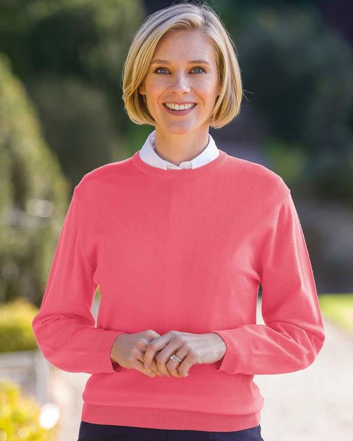 Ladies Merino Wool Crew Neck Jumper Sherbert Pink