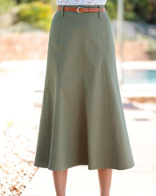 Chino Pure Cotton Twill Flared Skirt