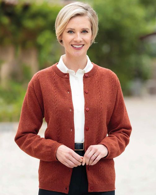 Ladies Lambswool Russet Cable Cardigan