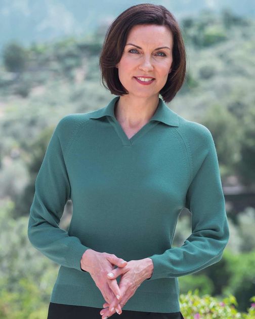 Merino Collared V Neck Spruce Jumper
