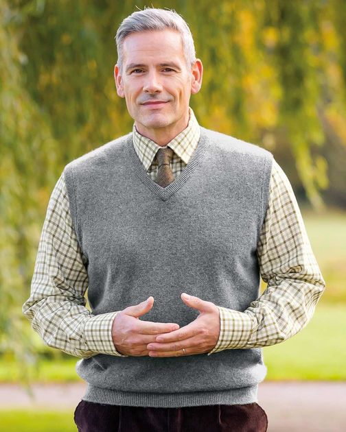 Lambswool Slipover  Mens - Grey Mix