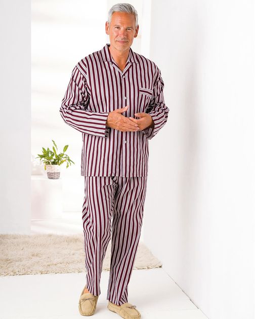 Pure Cotton Pyjamas - Burgundy Stripe