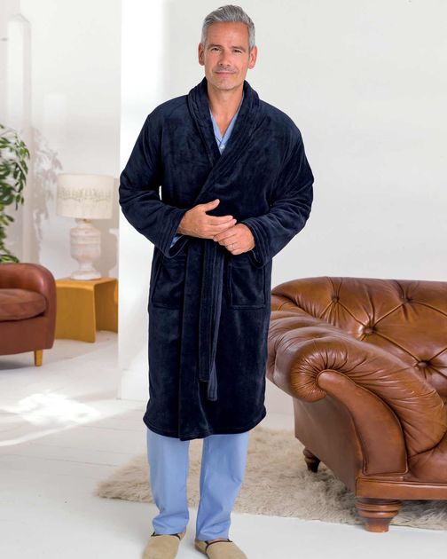 Navy Velour Dressing Gown