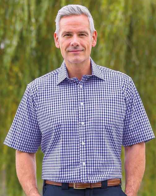 Mens Cotton Short Sleeve Casual Check Shirt