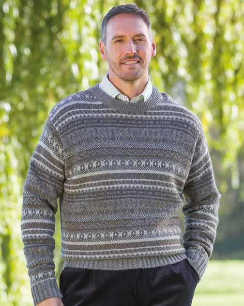 Mens Shetland Fairlisle Crew Neck, Fairisle jumper men