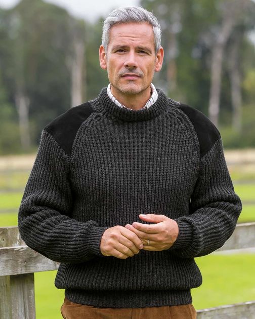 Charcoal Fishermans Rib Sweater Mens