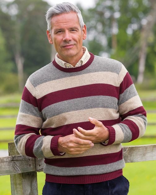 Lambswool Striped Crew Neck Jumper