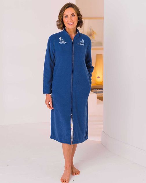 Zip Fleece Dressing Gown  Blue  Coopers Of Stortford