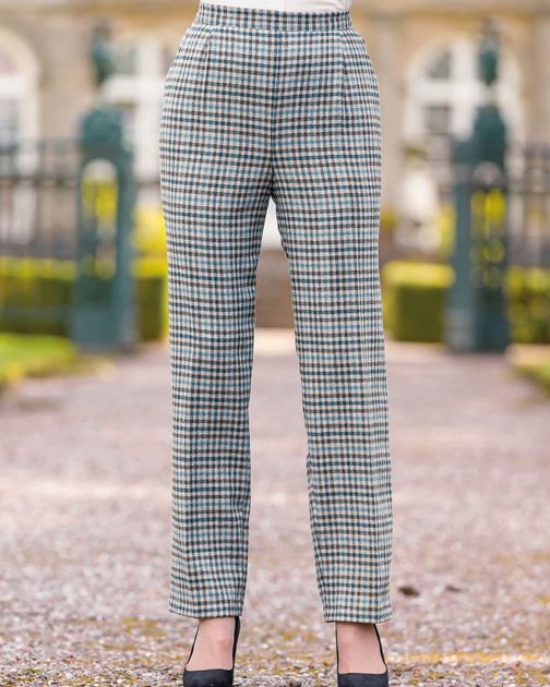 Wesley Wool Trousers  Brown and Coral Check  Boden UK
