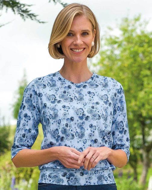 Leona Floral Cotton 3/4 Sleeve Blouson Top