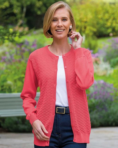 Pointelle Ladies Watermelon Cotton Cardigan