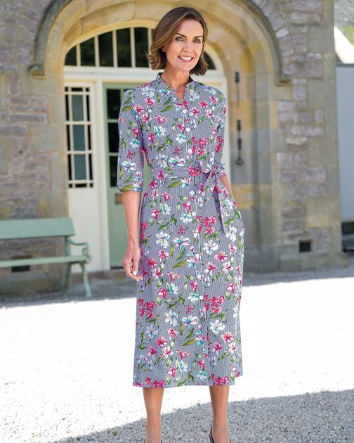 Theodora 3/4 Sleeve Cotton Floral Shirt Dress