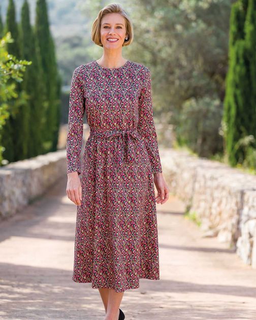 Trinity Silky Cotton Long Sleeve Patterned Dress