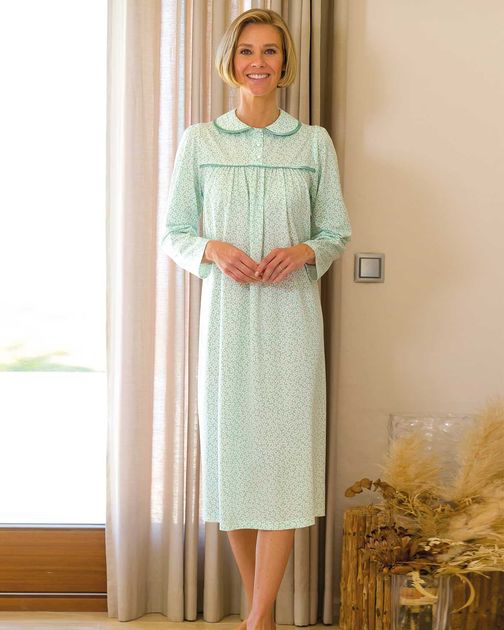 Ruth Long Sleeve Front Button Cotton Nightdress