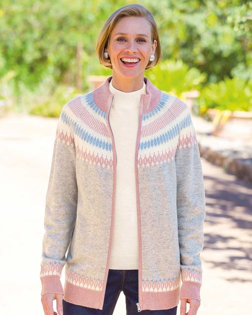 Noelle Lambswool Nordic Zip Up Cardigan