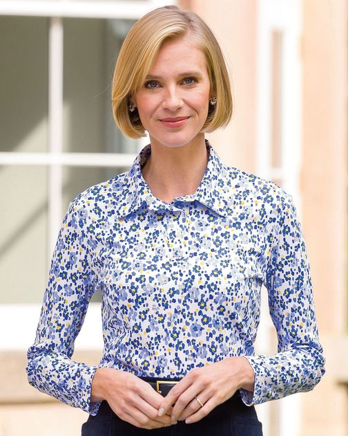 Phoebe Floral Silky Cotton Long Sleeve Polo Top