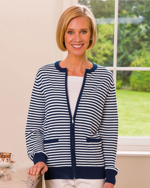 Rochelle Striped Zipped Ladies Cardigan