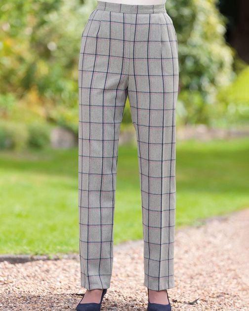 Rhodes Pull On Wool Blend Checked Trousers