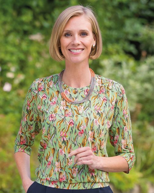 Katya Floral Cotton 3/4 Sleeve Blouson Top