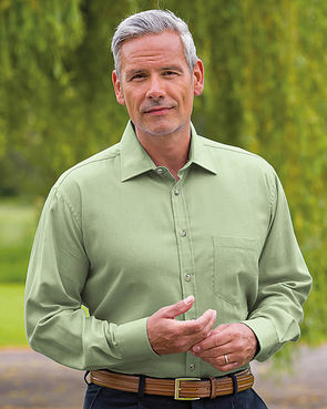 Cotton and Wool Plain Long Sleeve Shirts - Green